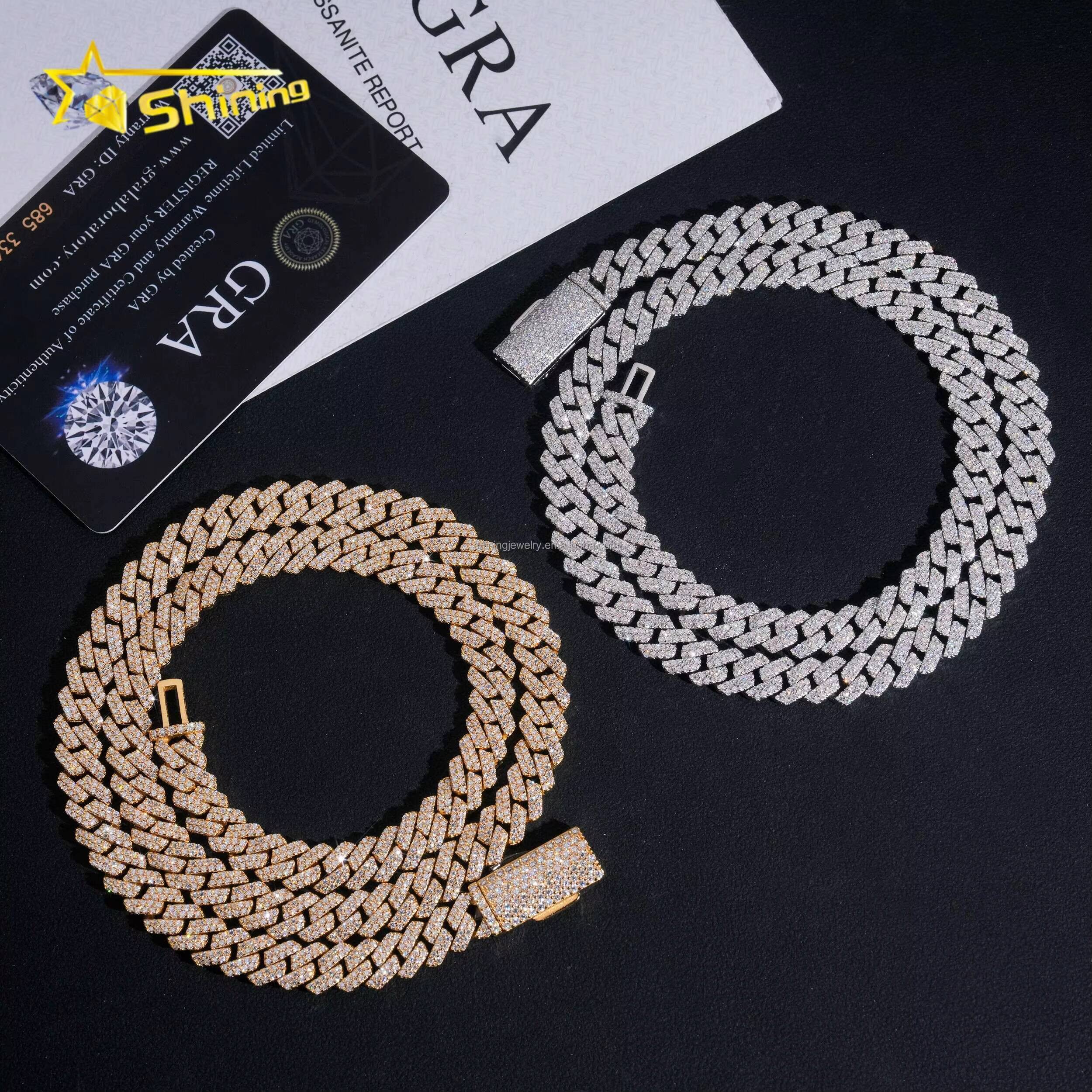Bulk Stock Wholesale Price Prong Setting GRA Certificate S925 8mm Iced Out VVS Moissanite Miami Cuban Link Chain Bracelet Set
