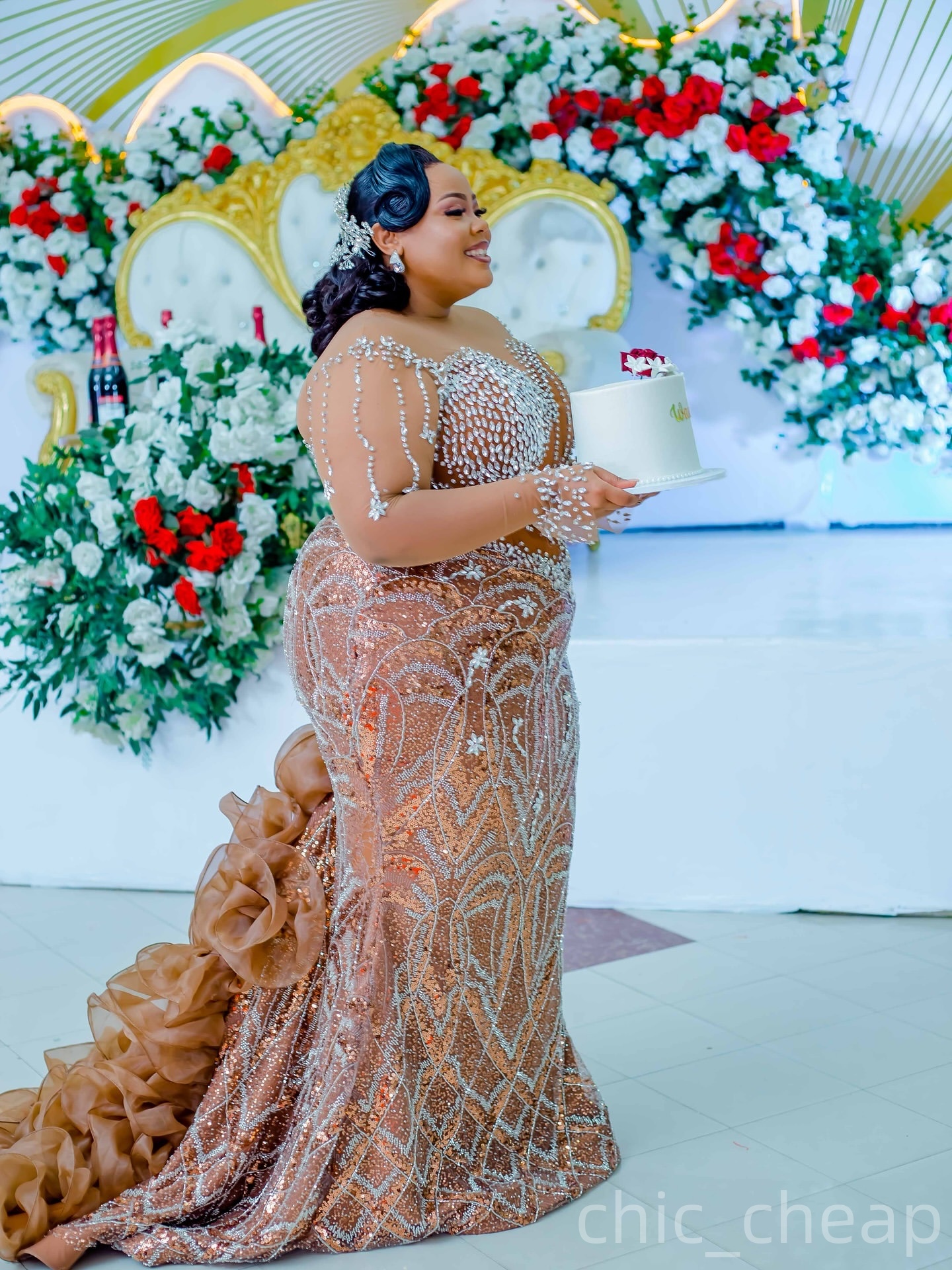 Brown Mermaid Plus Size Prom Dresses 2025 Illusion Crystals Sequined Evening Formal Party Second Birthday Engagement Gowns Dress For Special Occasions