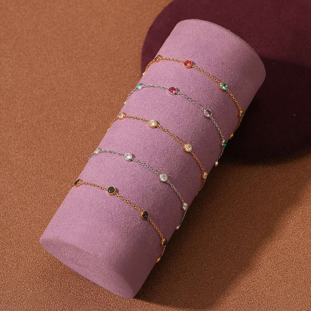 INS Internet Celebrity Trend New Exquisite Round Colored Dia Titanium Steel Bracelet for Women Niche Design Light Vacuum Gold Plating