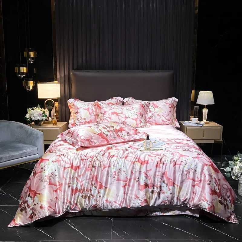 Floral Pattern Mulberry Silk Bedding Set Luxury HighEnd Duvet Cover Bed Sheet Pillowcase Smooth Comforter Quilt Cover Bedsheet C250912