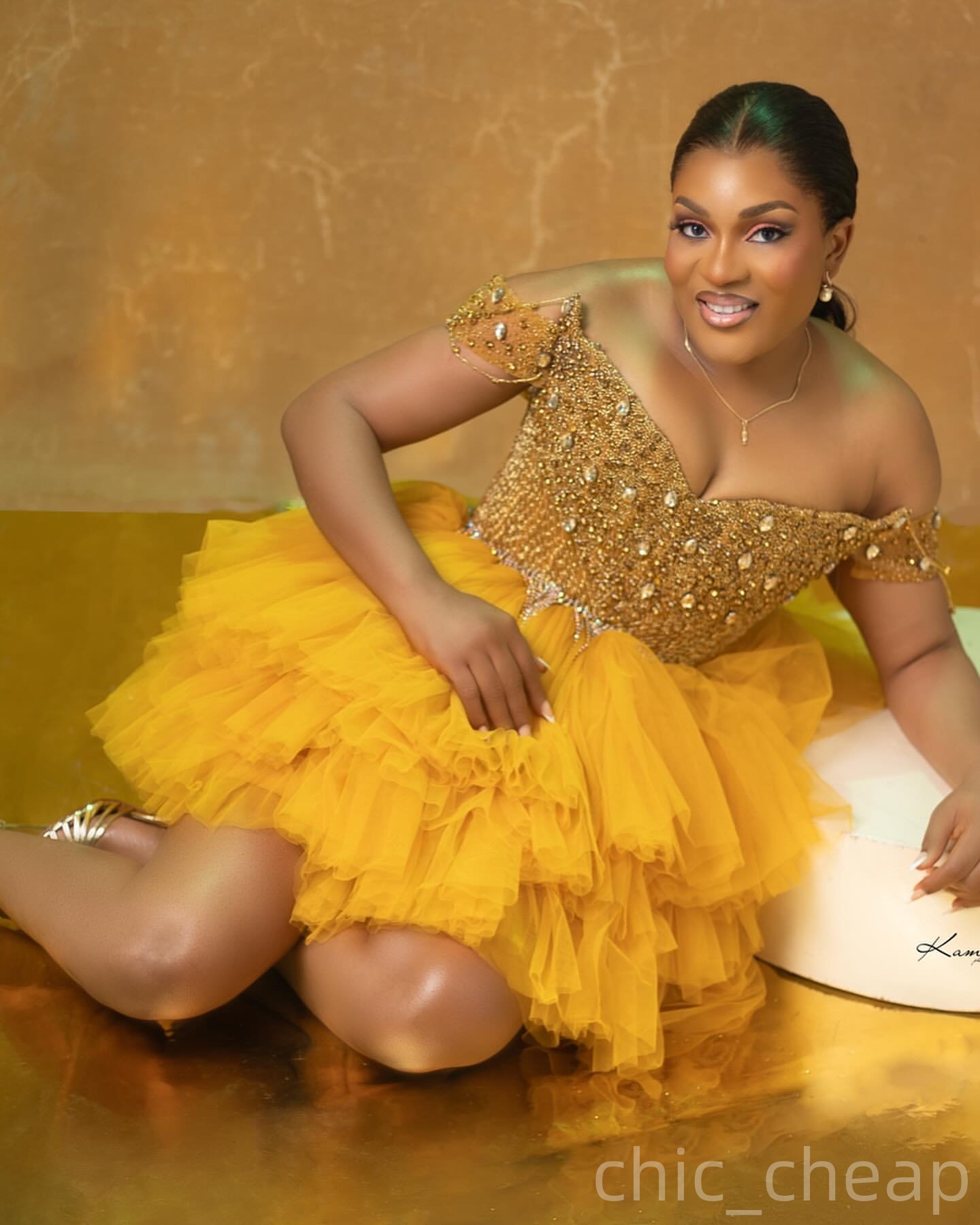 Yellow Ball Gown Cocktail Dress Sweetheart Beaded Crystals Tulle Short Mini Graduation Homecoming Dresses For Special Occasions Sweetheart Gowns