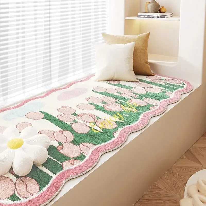 VIKAMA Small Red Flower Bedroom Bedside Rugs Girl Room Carpet AntiFouling Washable Floor Mat Bay Window Blanket C250912
