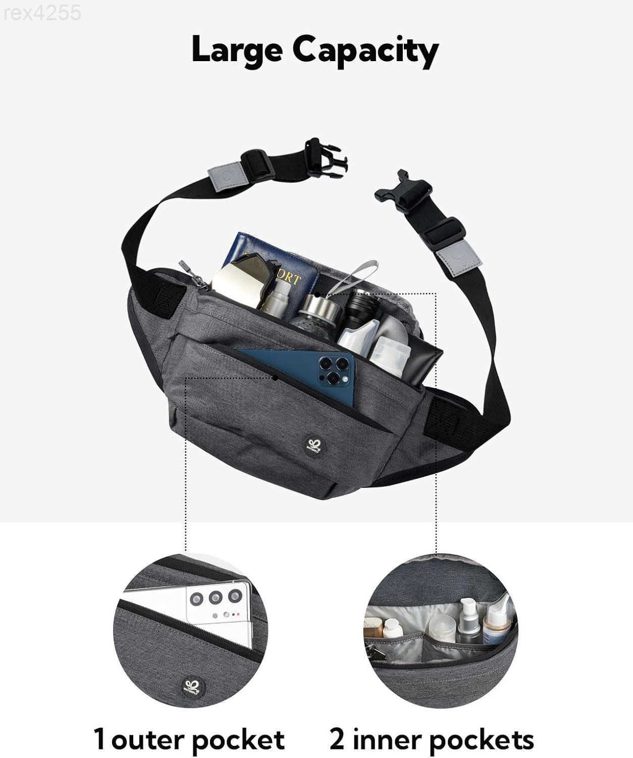 Fanny Pack for Men Women Water Resistant Large Hiking Waist Bag Pack Carrying All Phones for Running Walking TravelingW250912