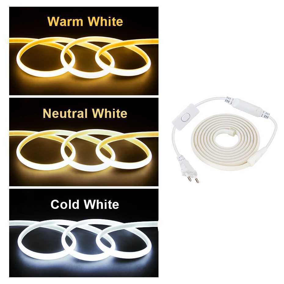 High Brightness 220V COB LED Strip Switch plug EU AU Waterproof Flexible Neon LED Tape Light for Home Kitchen Outdoor Lighting C250912