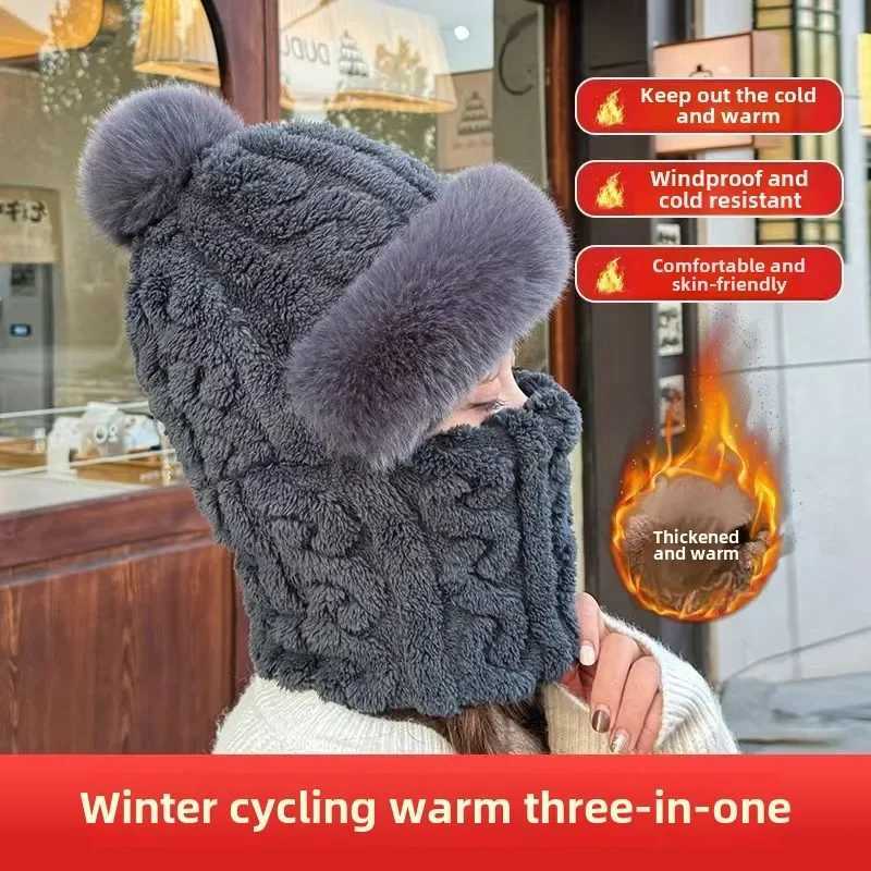 Winter Scarf Set Hooded Hat Set Wen Plush Neck Warm Russia Outdoor Skiing s Windproof Plush Hat Thick Plush Fluffy Beanies G250910