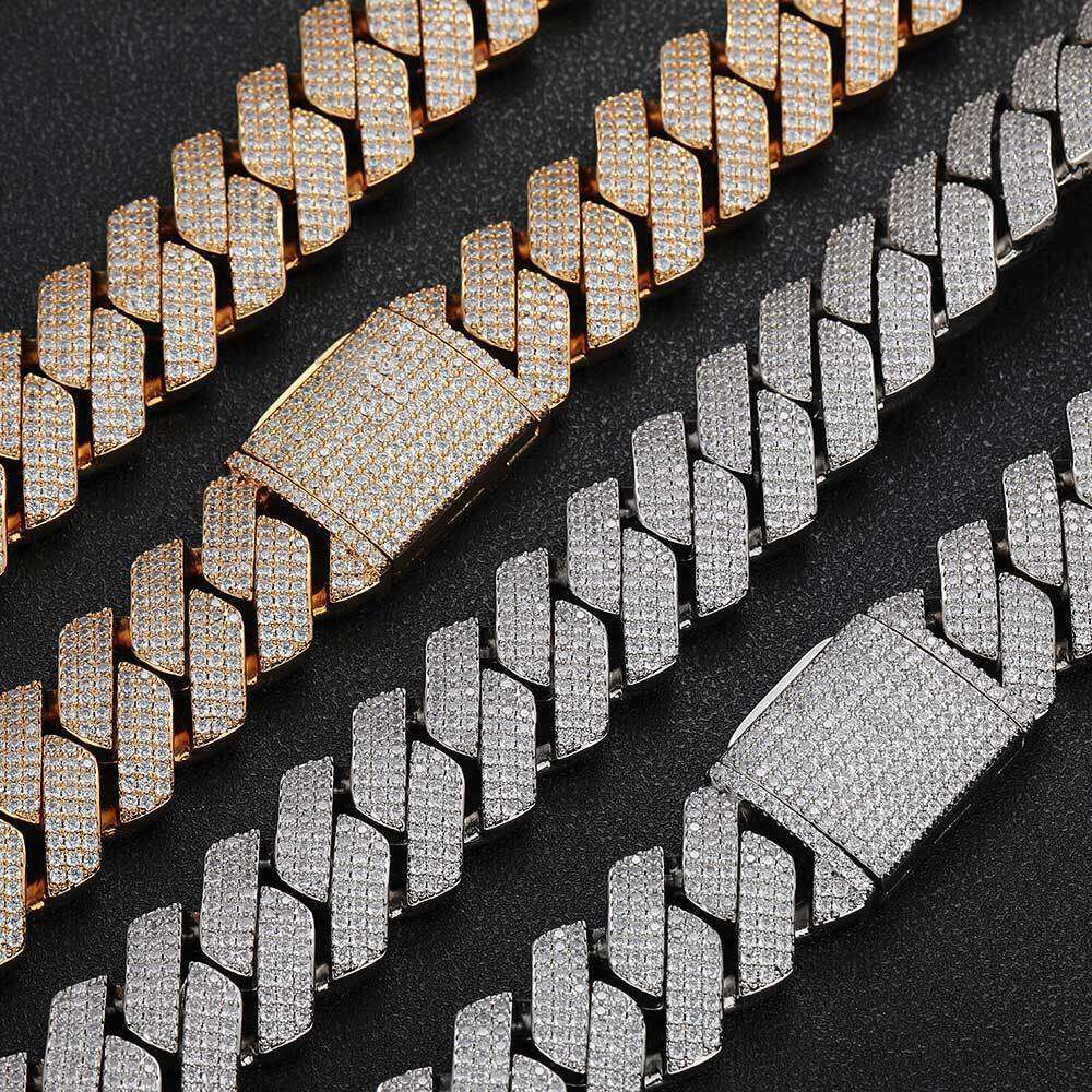 Pass Dia Test GRA Moissanite 25mm Wide 6Rows Solid Sier Cuban link chain for Rapper Hip Hop VVS Iced Out Necklace