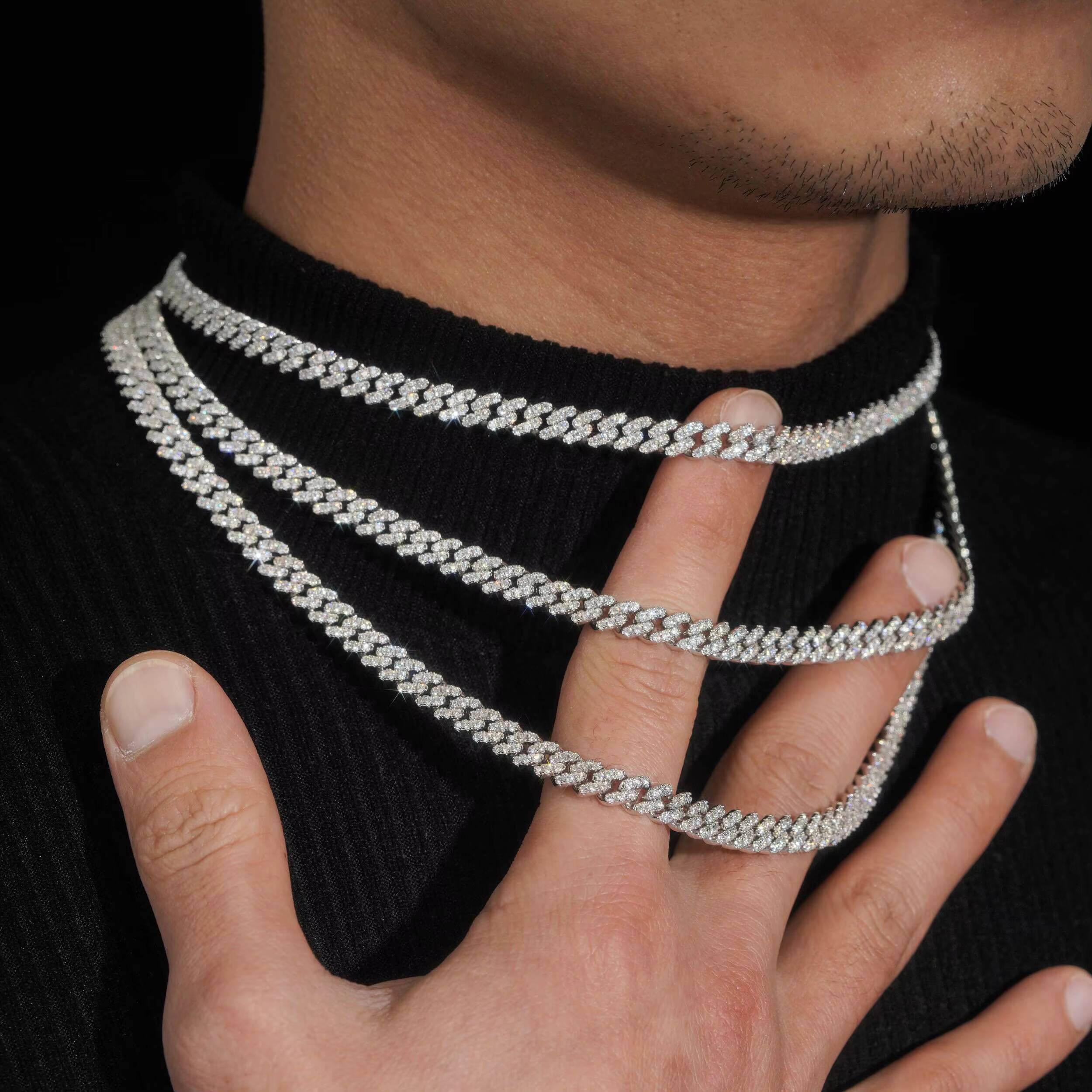 Iced Out Hip Hop Men Necklace Lab Diamond Cuban Link Chain 6MM Width 925 Sterling Silver