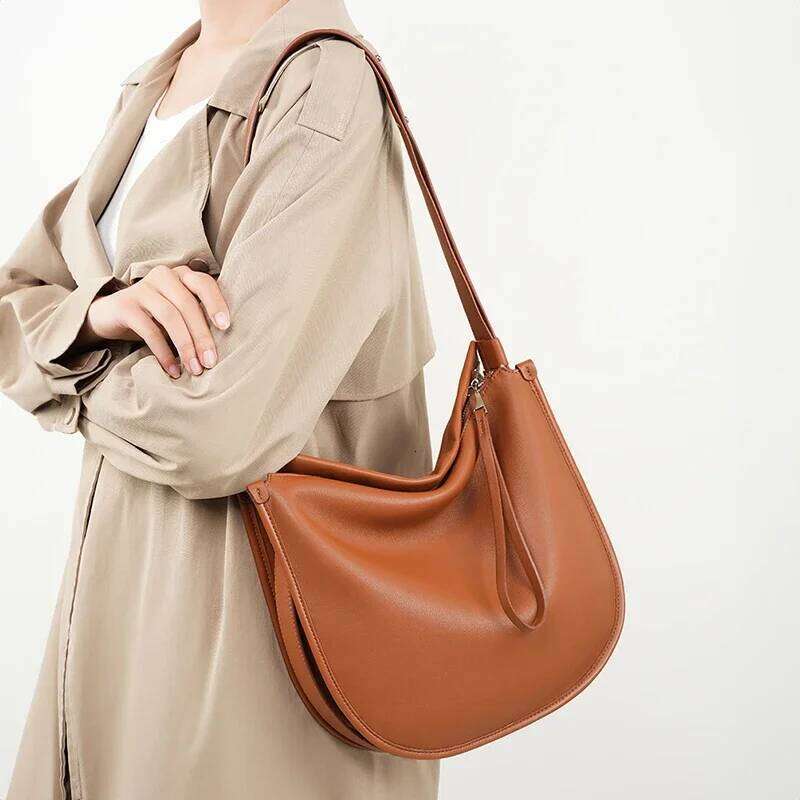 Burminsa Cowhide Genuine Leather Underarm Shoulder Bags For Women 2025 Designer Crossbody Purse Half Moon Ladies Handbags