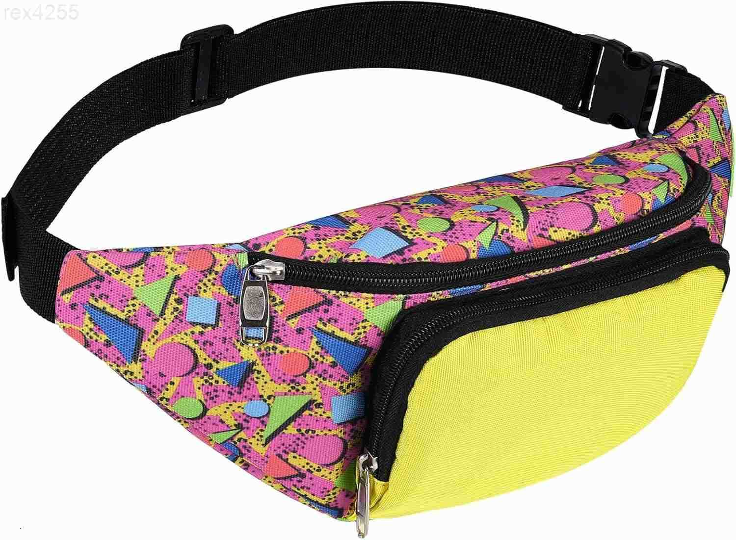 80s Retro Neon Fanny Pack 2 Pockets Belt Bags 90s Costumes for Women Men Waist Packs for Holiday Festival 80s Theme Halloween PartyPink BottomW250912