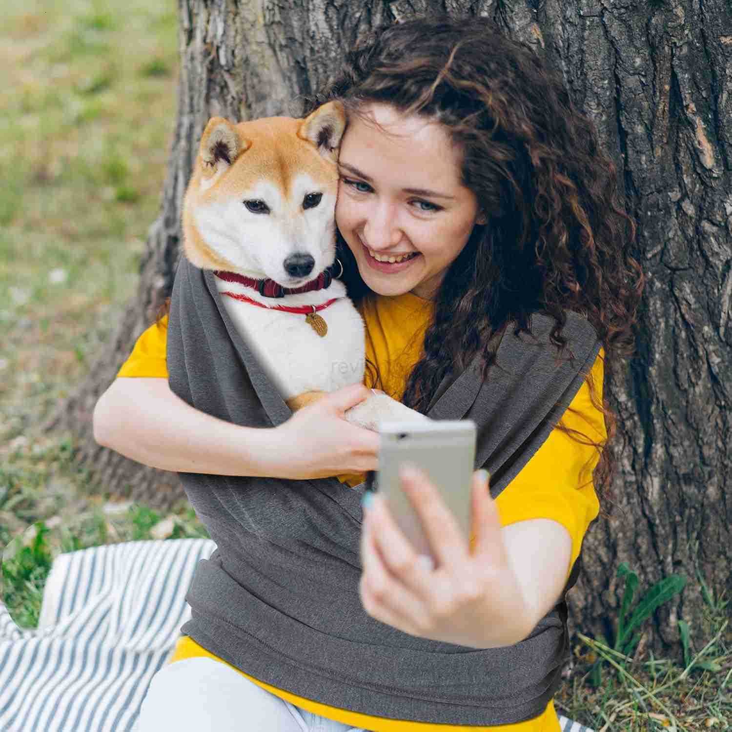 Cat Sling Carriers Front Facing Dog Sling Cat Wrap Carrier Chest Hands Free Size Adjustable Soft Cotton Swaddle Bag for OutdoorGreyW250912