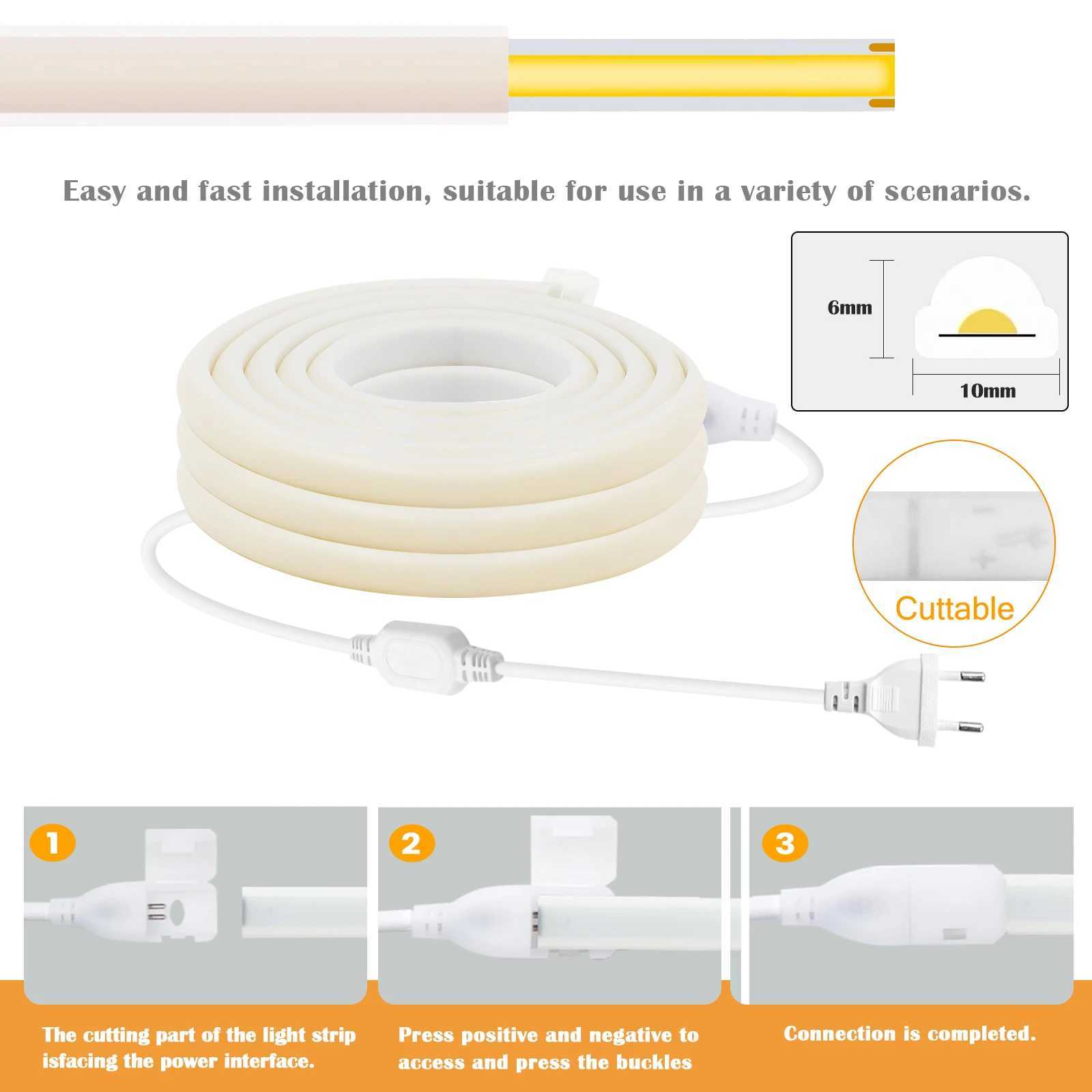 110V 220V Super Bright COB LED Strip with EU UK US Plug 288LEDs Waterproof COB Tape Ribbon Outdoor Neon Lights For Kitchen Room C250912