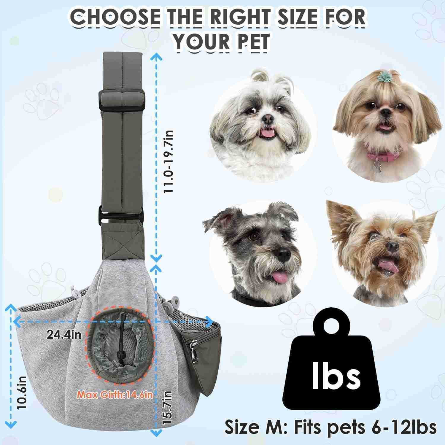 Dog Slings for Small Dogs Adjustable Breathable Puppy Sling with Window Pet Purse with Storage Pocket Safety Leash Fits for Small Dogs Cat up to 12lbs