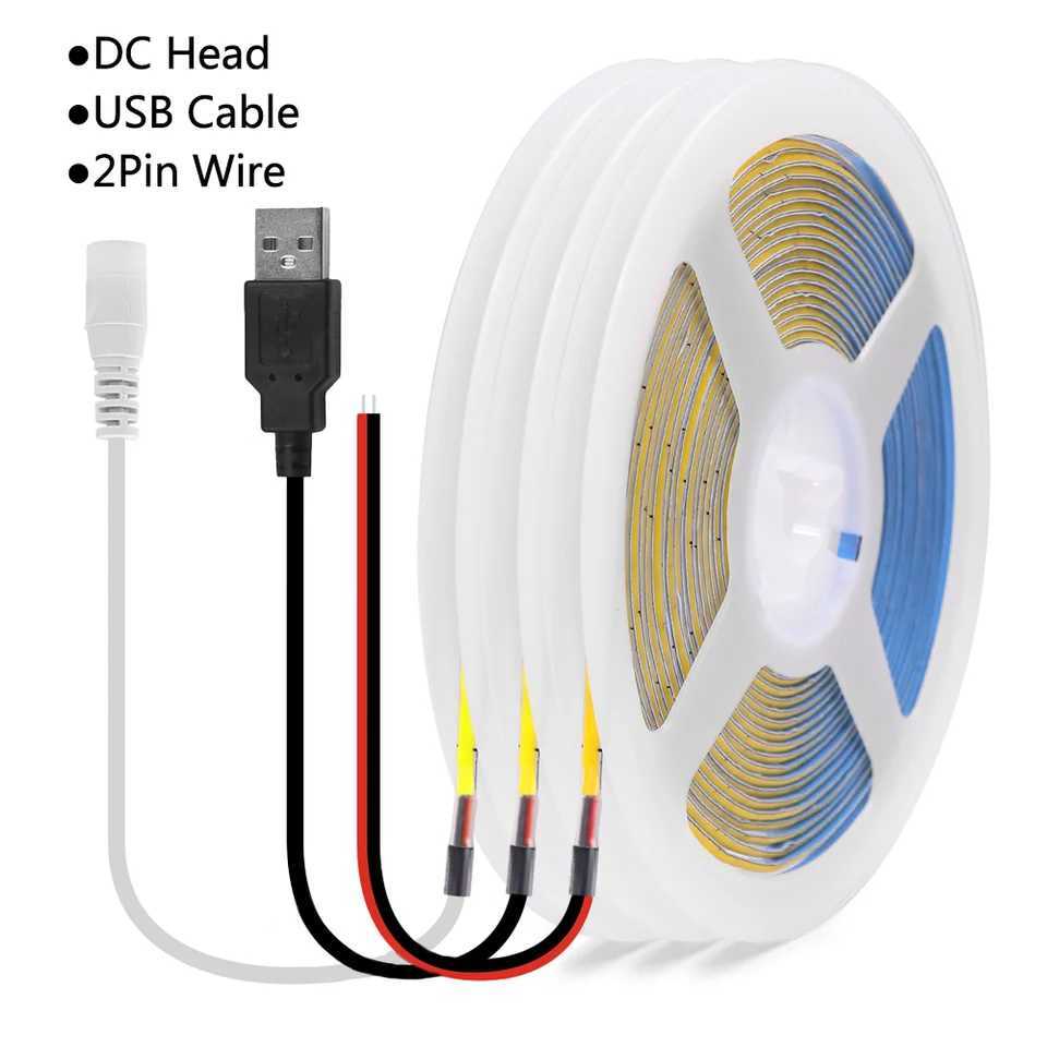 5V COB LED Strip Light 3mm PCB Ultra Thin Flexible Tape 320Ledsm RA90 Dimmable LED Ribbon Warm Natural White Linear Lighting C250912