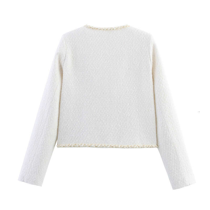 DHEssentials Summer New Women's Fashion Versatile Round Neck Long Sleeve Pocket Pearl Decorated Little Chanel Style Short Jacket