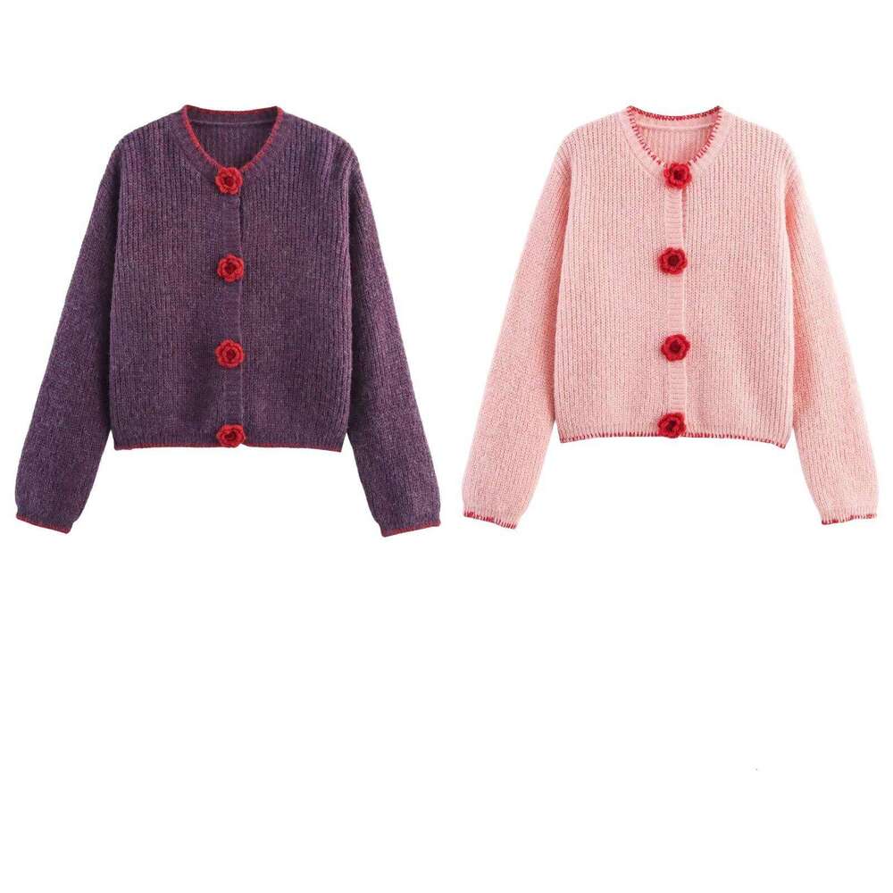 DHEssentials Women's Fashion 2025 Autumn Winter New Fashionable Little Chanel Style Knitted Cardigan Sweater Top Purple