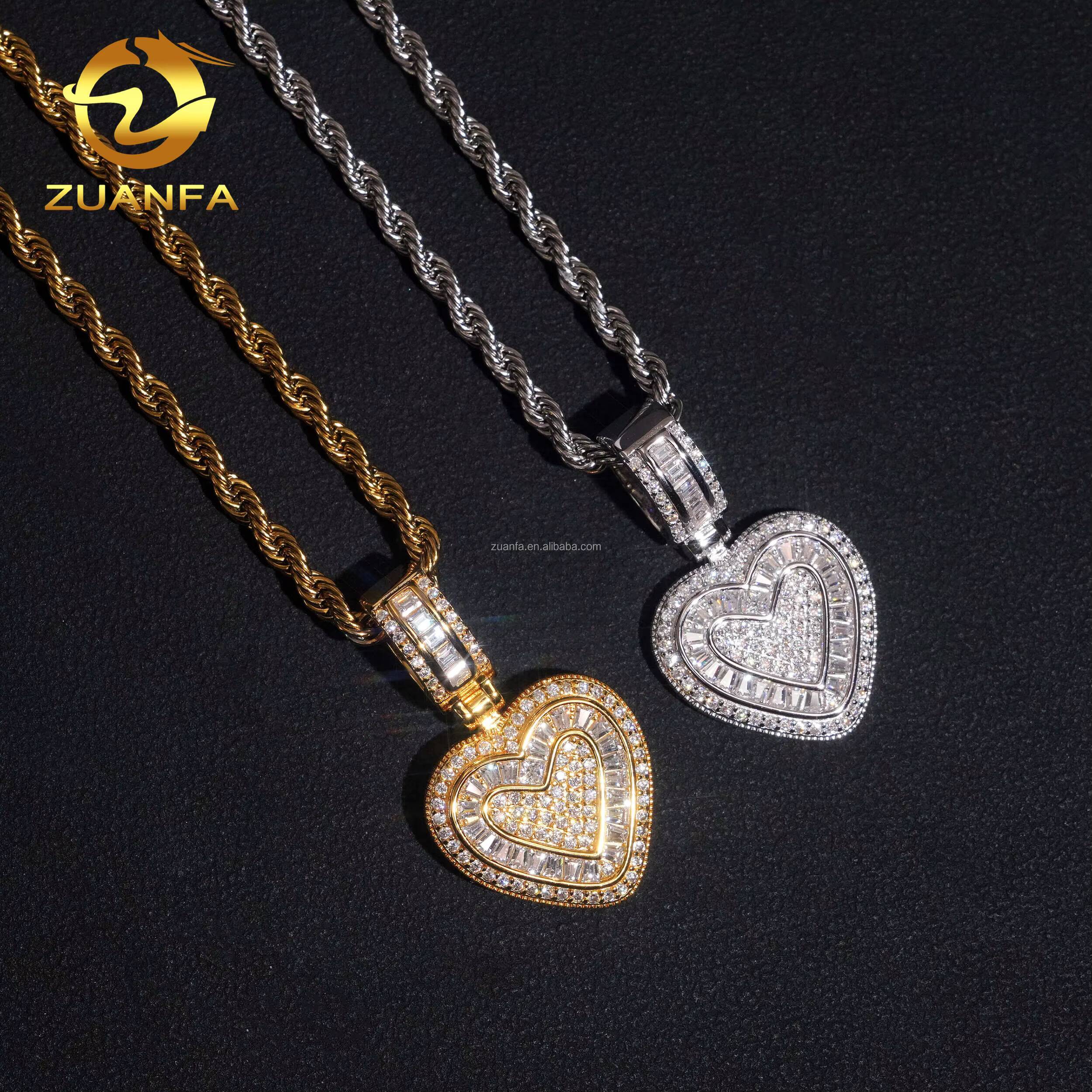 Drop Shipping in USA Warehouse Rapper Popular Jewelry Iced Out Hip Hop S925 Solid Silver VVS Moissanite Heart Pendant Women Gift