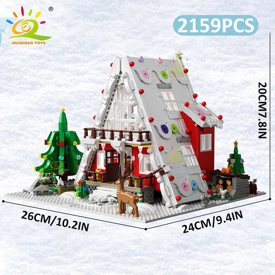 HUIQIBAO Christmas MOC Santa Claus House Model Building Blocks Children Year DIY Exclusive Cabin Toys for Adult Bricks Gift 250911