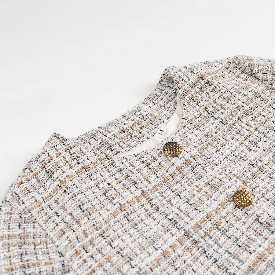 DHEssentials 2025 Autumn New French Style Small Chanel Button Textured Round Neck Long Sleeve Blazer