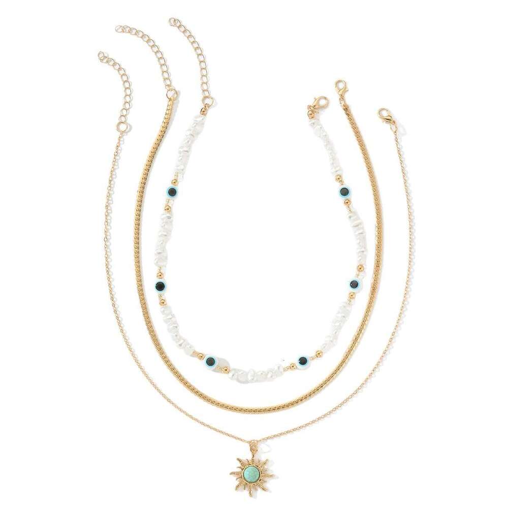 Imitation Pearl Necklace Eight-Pointed Star Layered Pendant for Women High-End Demon Eye Jewelry