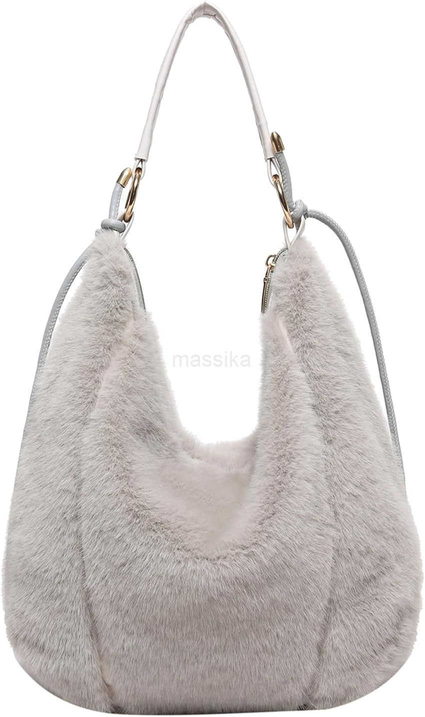 Fluffy Tote Bag Winter Fuzzy Purses for Women Faux Fur Bag with Strap Soft Furry Handbag Plush Crossbody Bags M250912