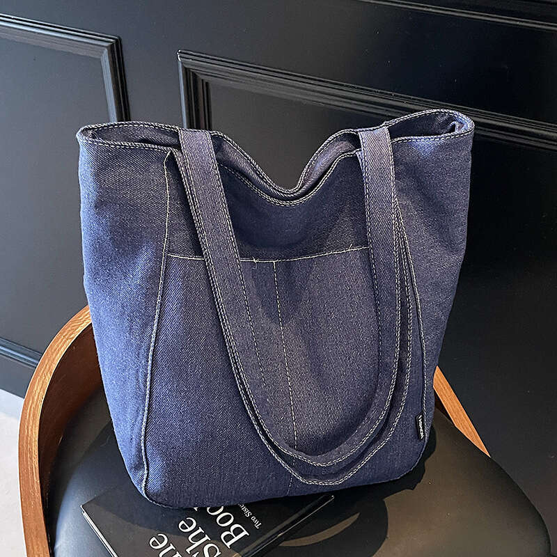 New Casual Solid Color Large Capacity Denim Tote Versatile Commuter Student Class Shoulder Bag Designer Bags for Women