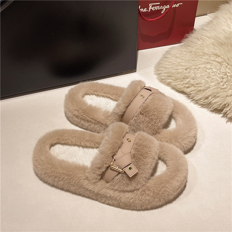 Designer thick-soled woolen slippers for women 2025 New autumn and winter, a niche and high-end French bestseller for outdoor wear. Free shipping