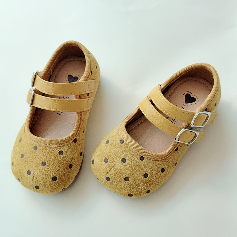 Korean-Style Girls' Polka Dot Mary Jane Shoes with Soft Soles - Children's Princess Shoes D130