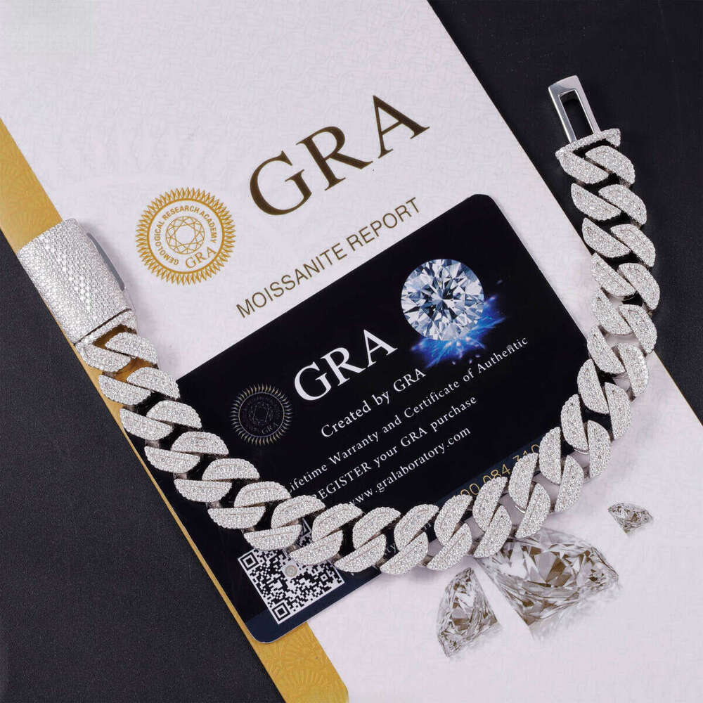 Popular Style 13mm 15mm Wide Hip Hop S Sier VVS Moissanite Iced Out Dia Cuban Bracelet