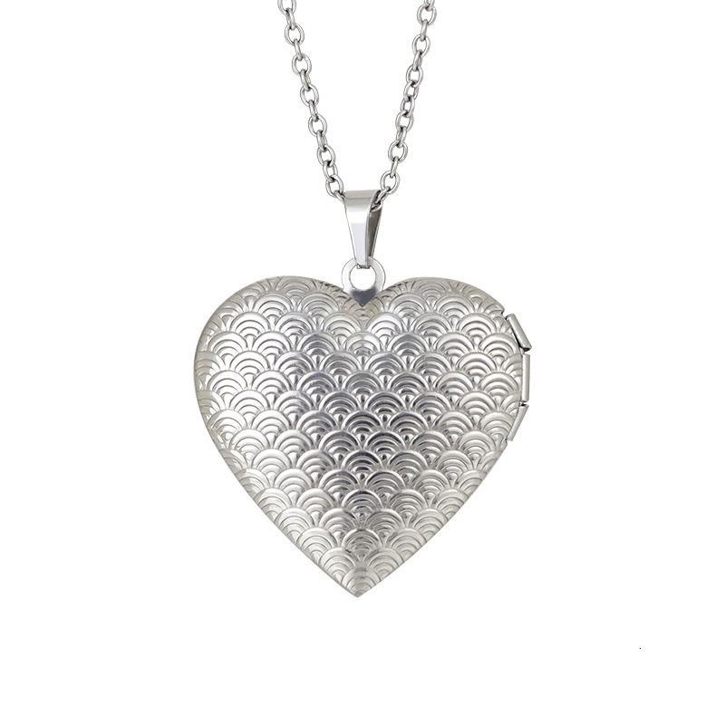 Mirror Stainless Steel Pendant Letter Commemorative Openable Heart Pattern Box Necklace