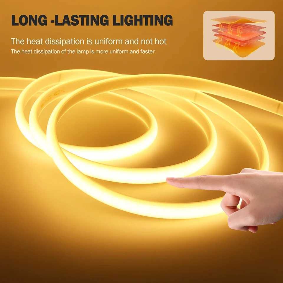 AC220V Super Bright COB LED Strip White 6000K 3000K FOB Tape Ribbon EU Plug 35M 30M 25M 20M 15M 10M Neon Lights For Kitchen Room C250912