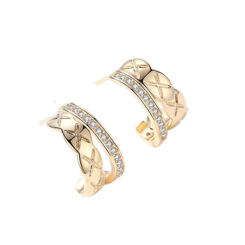 Delicate Dia-Studded Sier Needle Elegant Geometric Crossed Rhombus Circle Simple Stud Earrings Jewelry