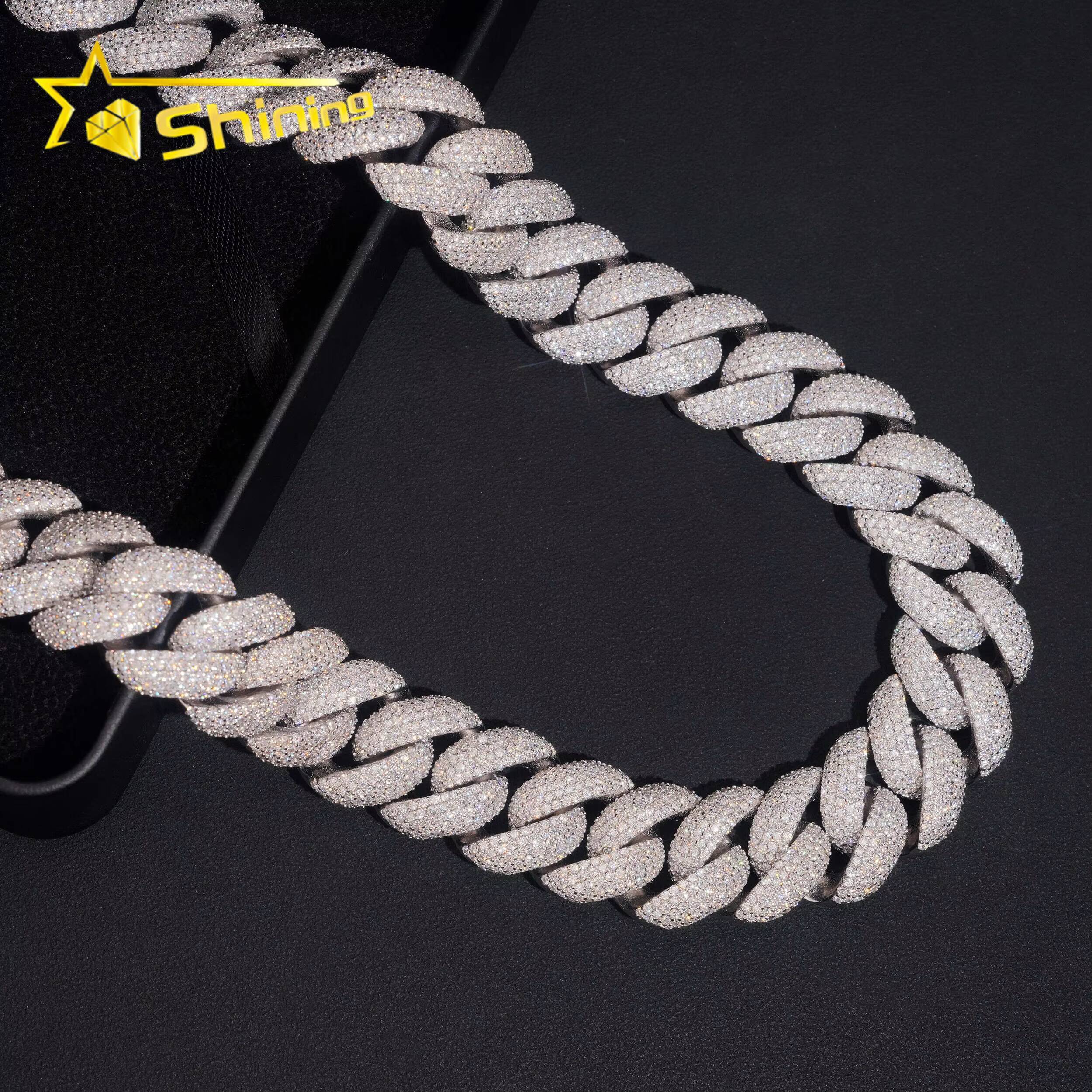 Hip Hop Jewelry 22mm Big Chain Solid Back 925 Sterling Silver Pass Diamond Tester Iced Out Necklace Moissanite Cuban Link Chain
