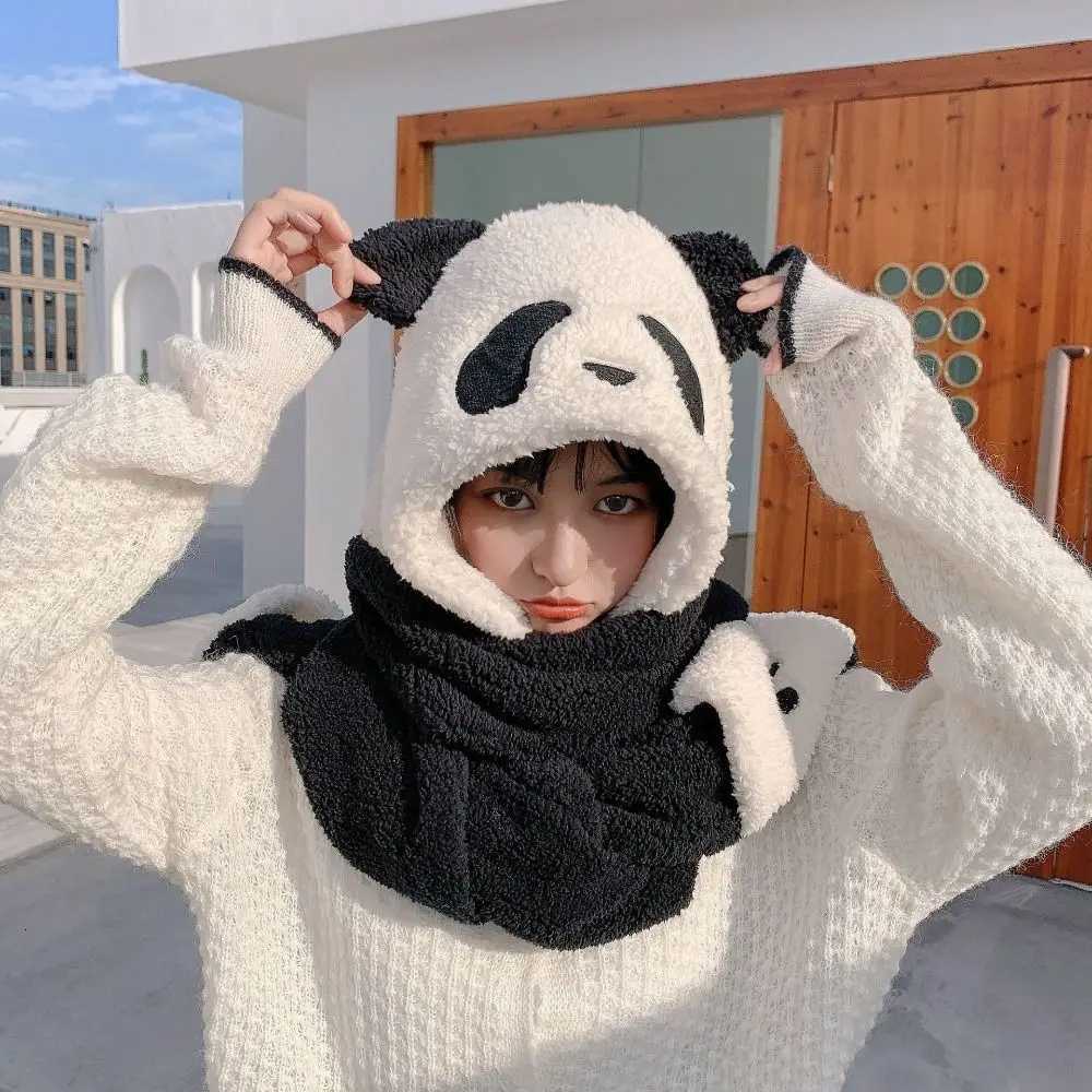 Casual Thicke Plush Hat Scarf Gloves Set Cute Bear Ear Neck Warmer Wen Beanies s Winter Integrated Scarf Cycling G250910
