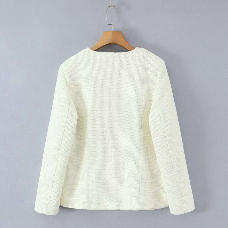 DHEssentials 2025 Autumn New Style Chanel-Inspired Solid Color Versatile Coarse Woven Quilted Cotton Round Neck Jacket for Women