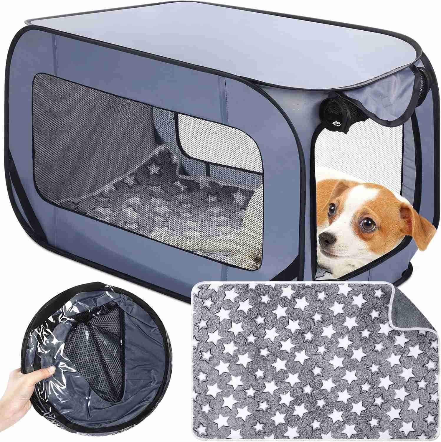37 Inch Collapsible Dog Crate with Mat Liner Pop up Dog Kennel Waterproof Portable Car Seat Kennel Travel Crate for Pet Indoor Outdoor Cat Bed Collect
