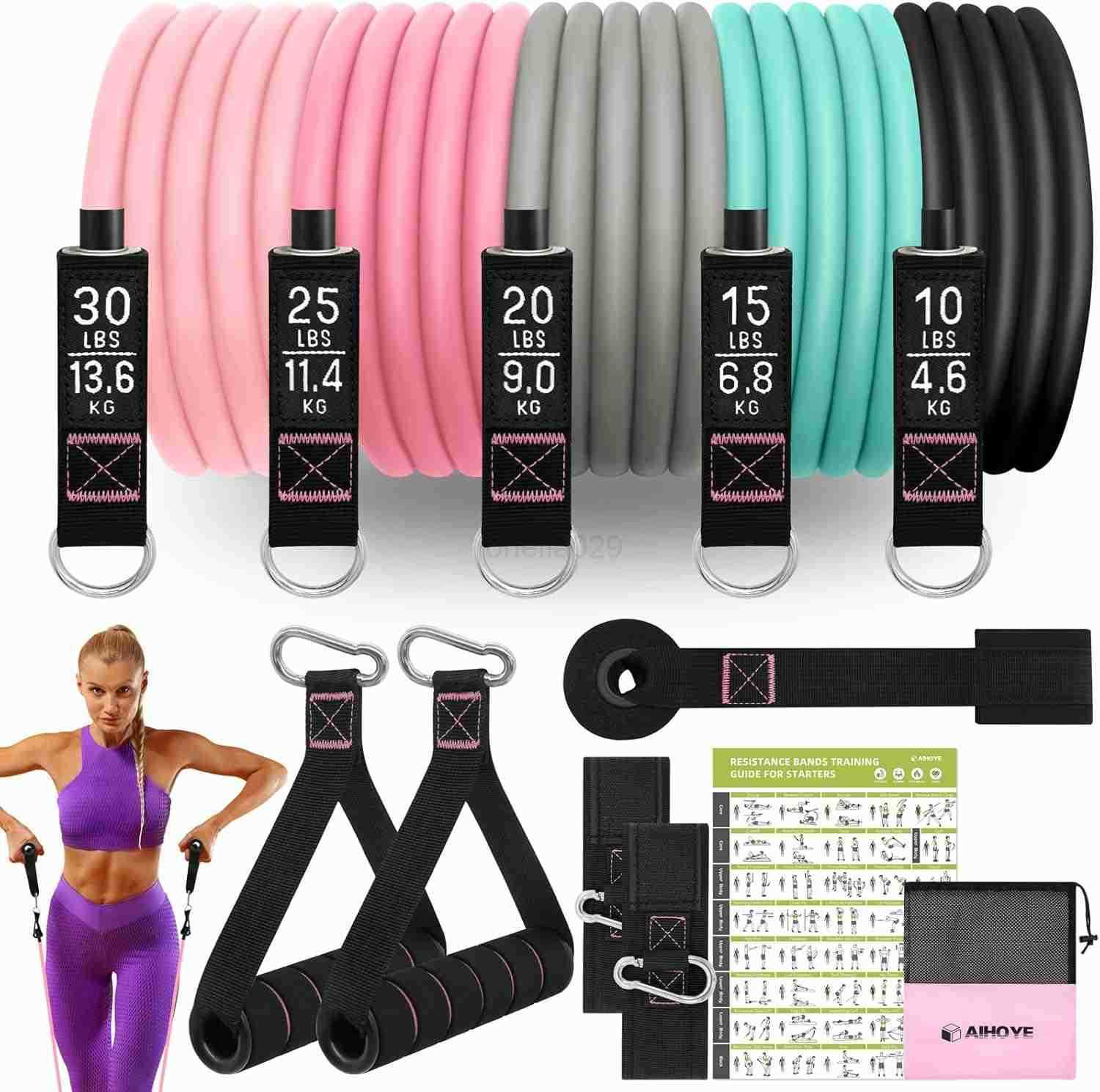 Resistance Bands for Working Out Exercise Bands with Handles Stretch Bands for Exercise Workout Bands with Door Anchors for Physical Therapy Strength 