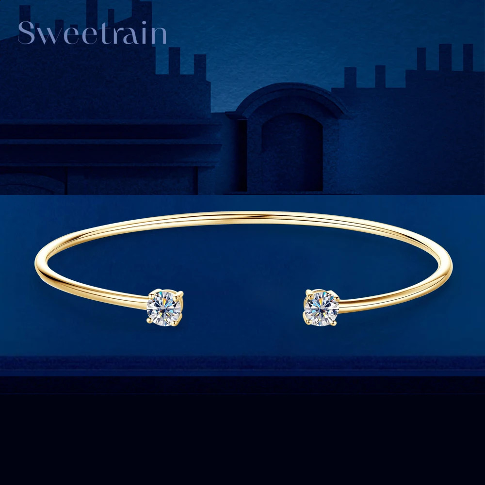 Sweetrain 05CT Bangle for Women 5mm Lab Created Diamond Bracelet 100 Real 925 Sterling Silver Opening Cuff Bangle 250911