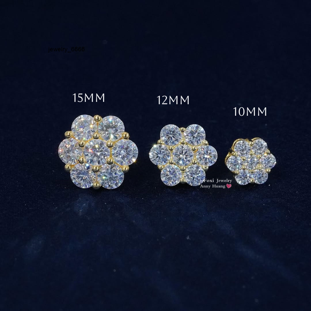 Wholesale Factory Cheapest Moissanite Flower Stud Earrings 925 Sterling Silver Ice VVS Moissanite Screw Back Earrings Women GRA