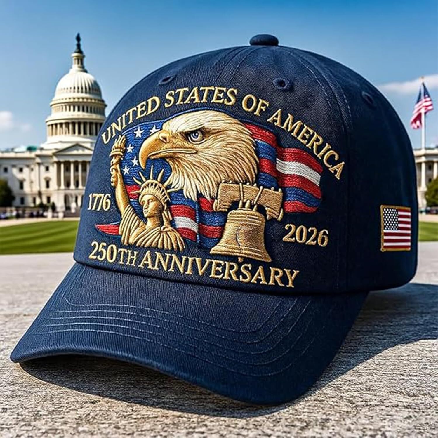 Eagle United States 250th Hat: Adjustable 250 Year American Anniversary Cap, USA Patriotic Caps