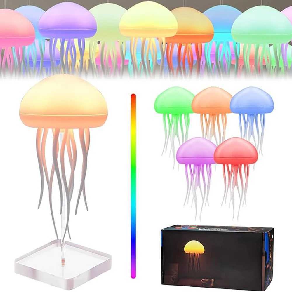 Jellyfish Cartoon LED Nihgt Light Voice Control Gradient Cute Rotating Jellyfish Hanging Bedside Lamp RGB Table Lamps Room Decor C251122