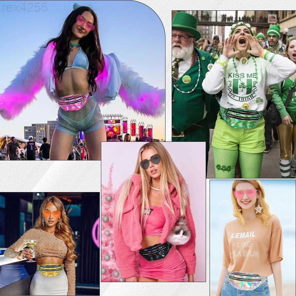 Fanny Packs for Women MenHeart Sunglasses80s 90s Fanny PackCrossbody Fanny Packs for WomenMetallic Color Sport WaistbagPink Fanny PackShiny Waist PaW2