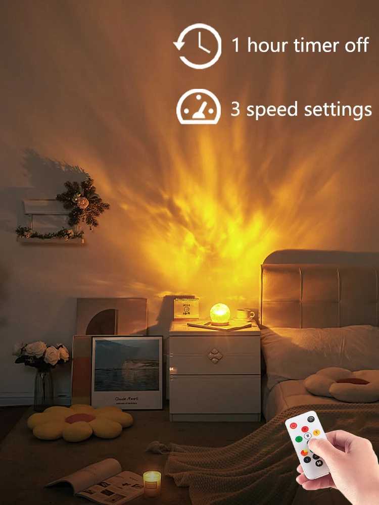 2025 New Water Ripple Projector Night Light Crystal Mood Lamp Home Bedroom Decorative Aesthetic Christmas Gift INS Sunset Lights C251122