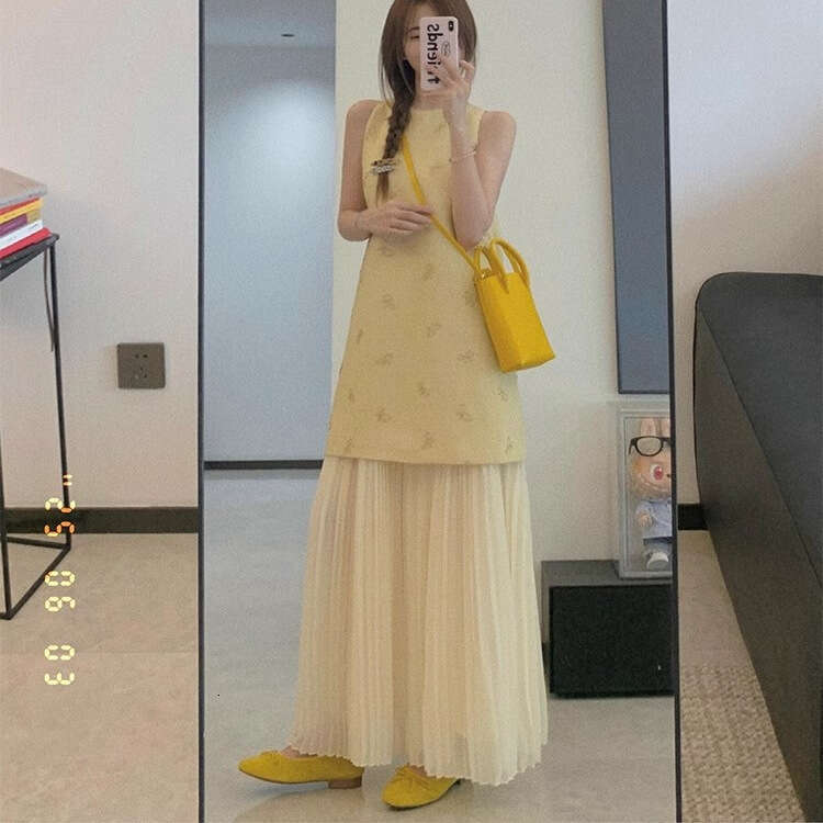 DHEssentials French Fake Two-Piece Little Chanel for Women 2025 Summer New Light Luxury High-End Gentle Style Elegant Long Dress