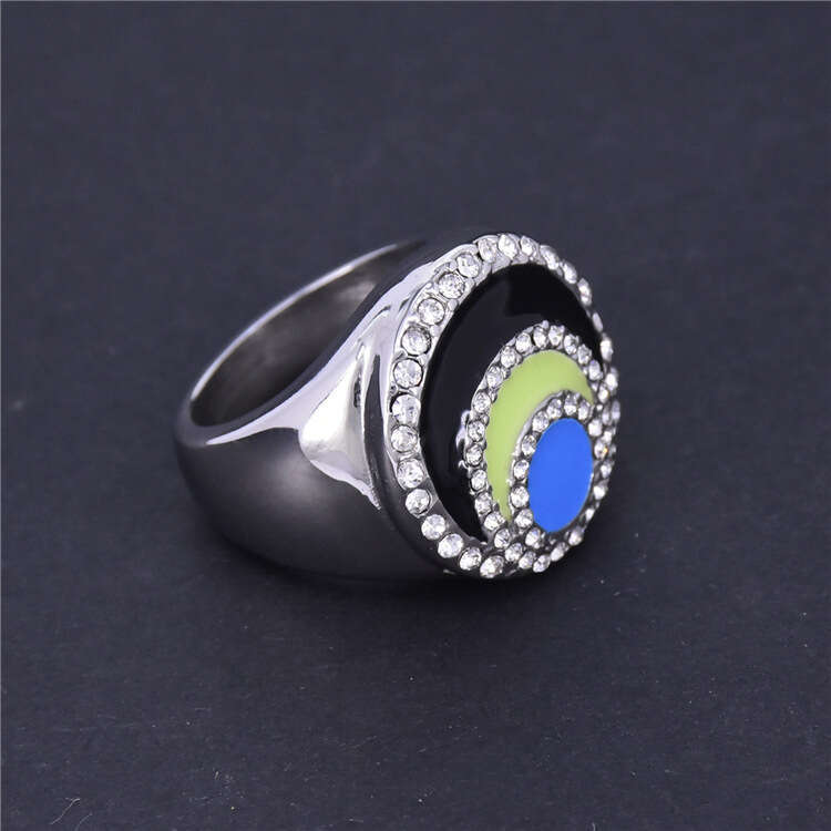 Exotic Style Hand Jewelry Trendy Oil Drop Colorful Inlaid Rhinestone Cast Women's Stainless Titanium Steel Ring