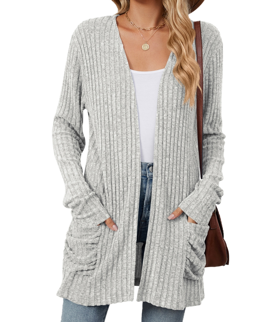 Fall/Winter New Arrival Solid-Color Pocket Long-Sleeve Base Layer Cardigan Knit Sweater