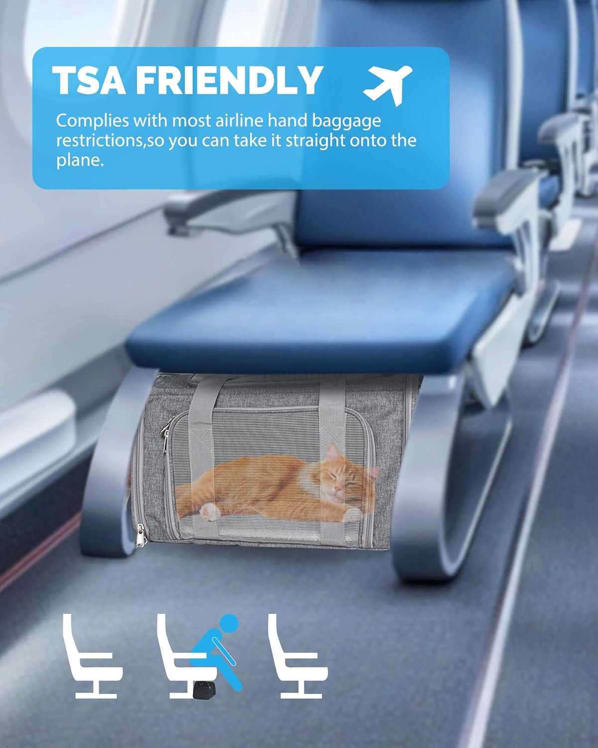 Approved Cat Carrier Soft Sided Pet Travel Bag for Cats and Small Dogs Under 16 lbs TSA Approved Pet Carrier in Cabin GrayW250912