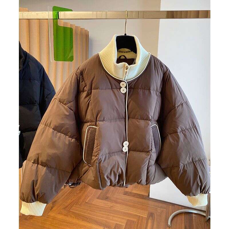 Down, Cotton, Bread Jacket, Cotton Coat, Women's Winter Clothing New Style, Splicing, Contrasting Color, Knitted