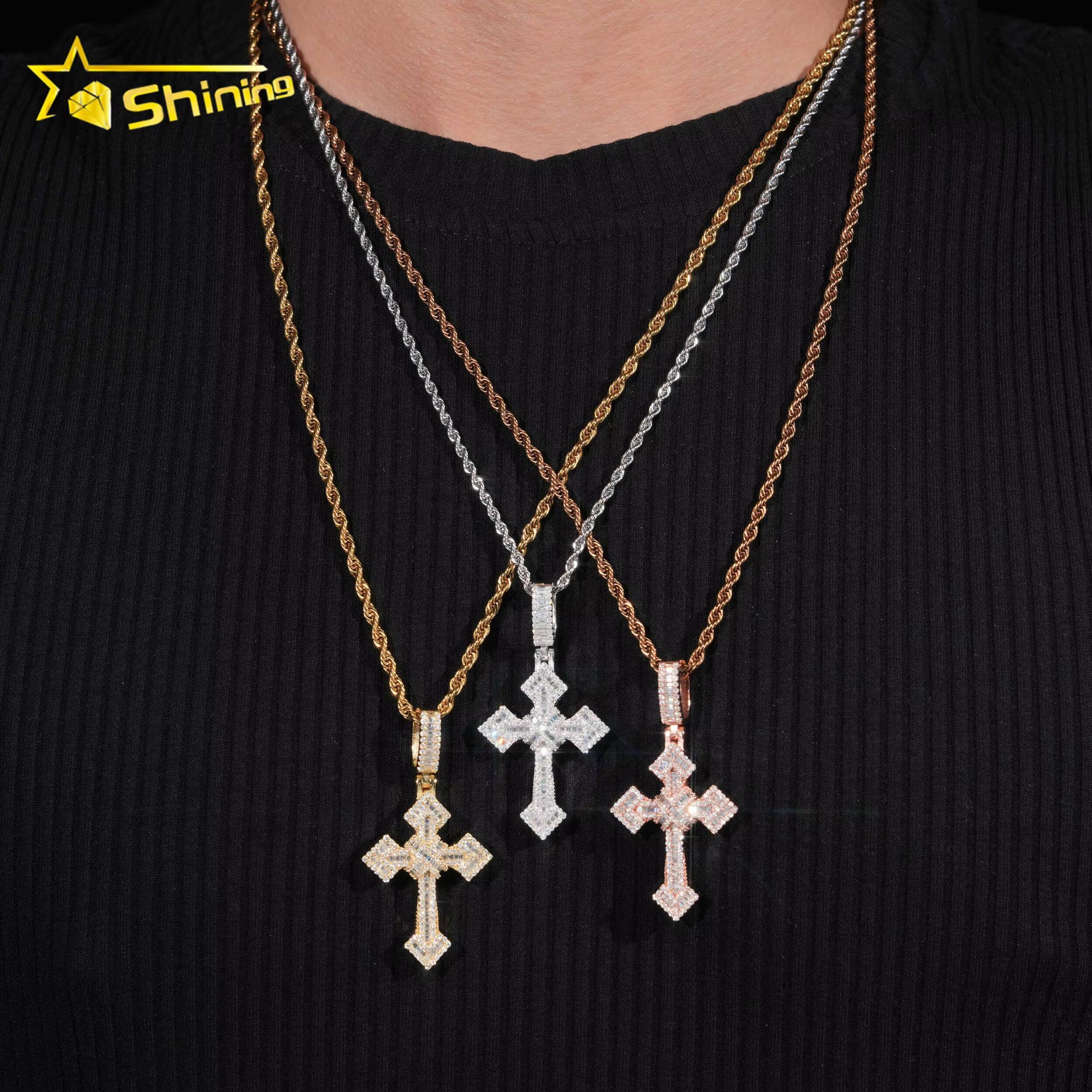 Ready to Ship GRA Certificate Bling 925 Silver Iced Out Mens Hip Hop Cross Moissanite Pendant