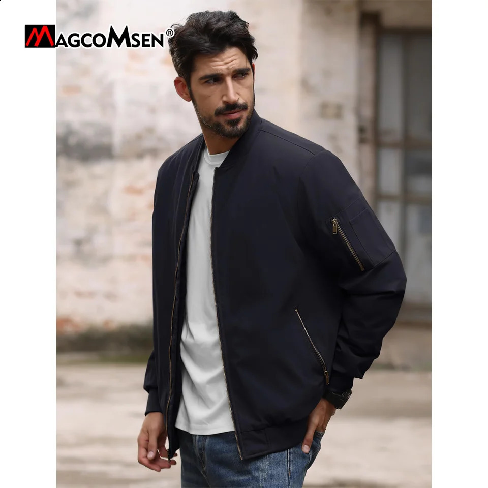 MAGCOMSEN Mens Jackets Thick Warm Orange Lining Bomber Fall Winter Casual Windproof Coats 250911