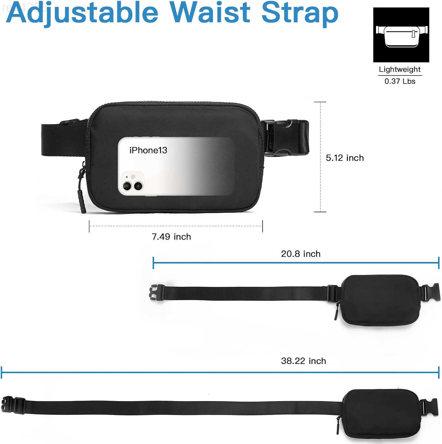 Belt Bag for Women Men Fashionable Crossbody Fanny Pack for Women Waist Bag with Adjustable Strap BlackW250912